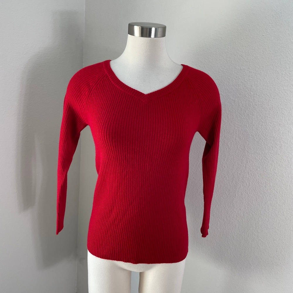 NEW State Cashmere Womens Small Red‎ Ribbed V Neck 100% Cashmere Sweater